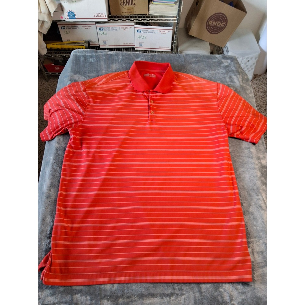 Nike Golf Mens XXL Fit Dry Red Striped Short Sleeve Polo Shirt Performance Tee
